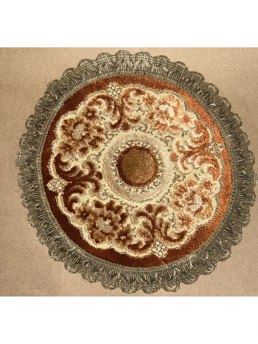 Vintage Wedgewood Floral Round Placemat Belgium Doiley Set of 2 -9' brown gold